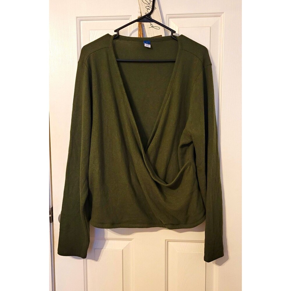 Old Navy Womens Green V-Neck Long Sleeve Draped Stretch Knit Top Sz 2XL